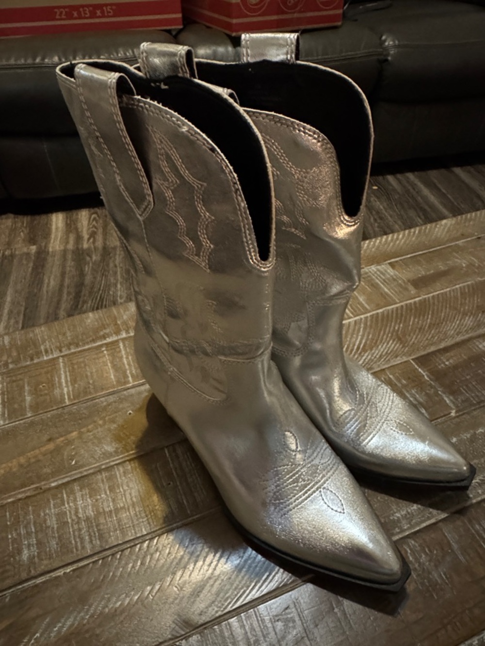 Metallic Silver Western Boots for Women